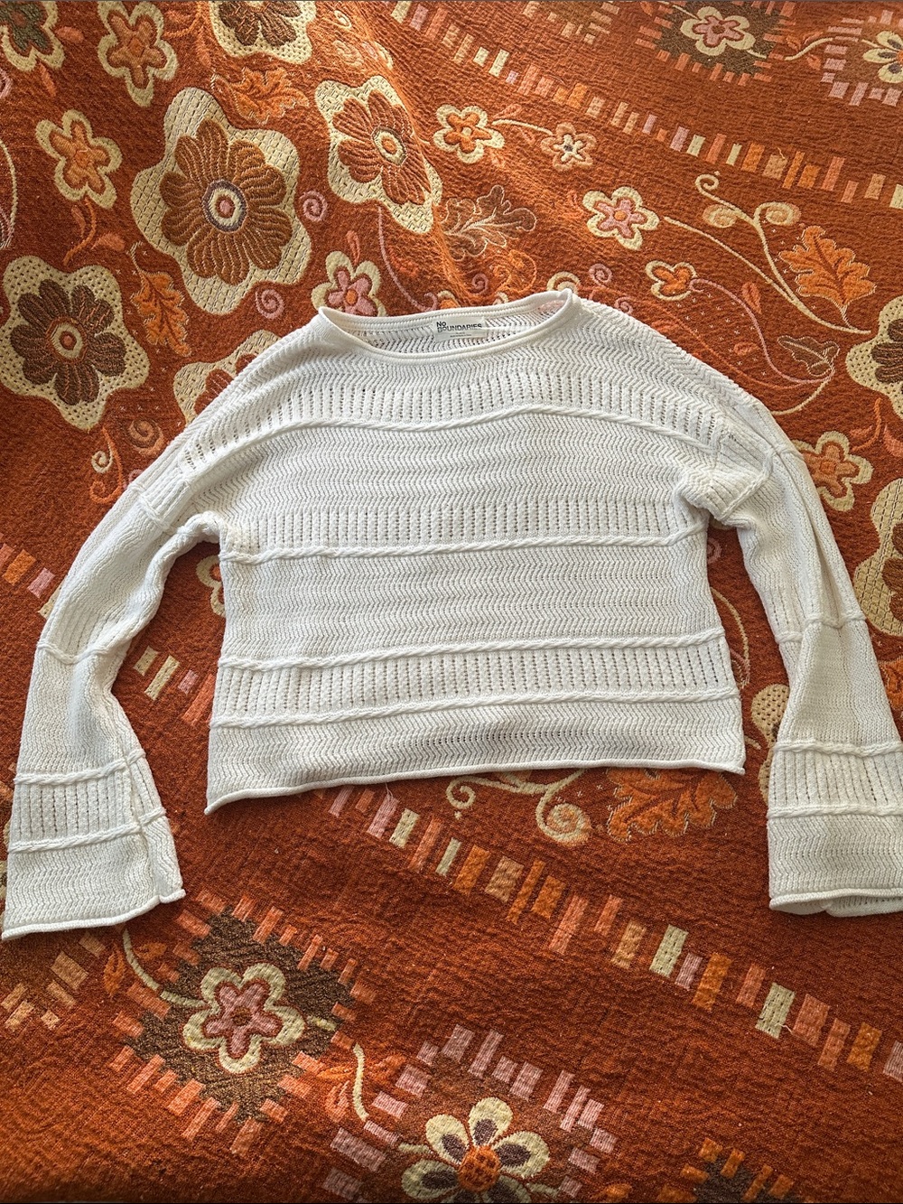 No Boundaries White Open-Knit Crewneck Sweater